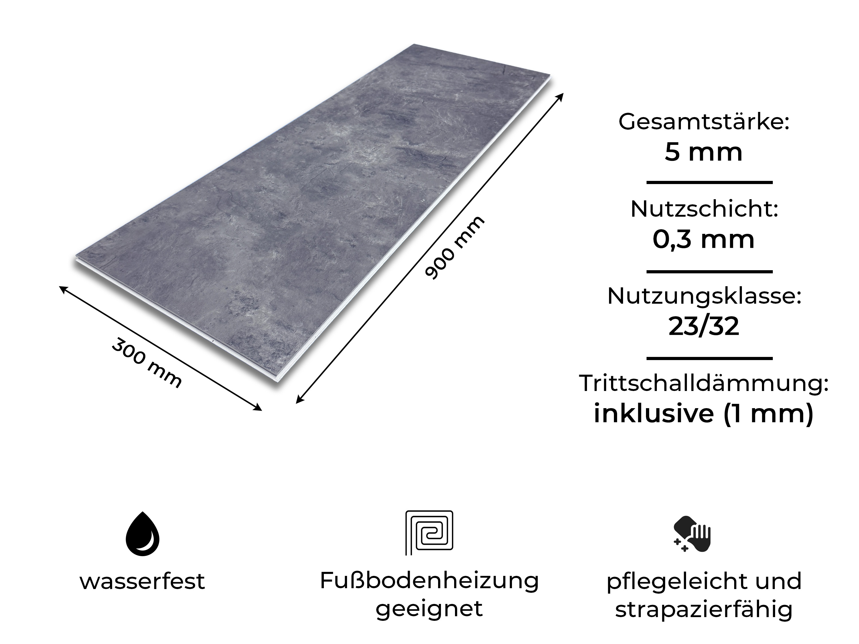 Klick Vinylboden Loft Dark Fliesendekor SPC Klickvinyl 5 mm stark mit Trittschalldämmung - farbige V4 Fuge