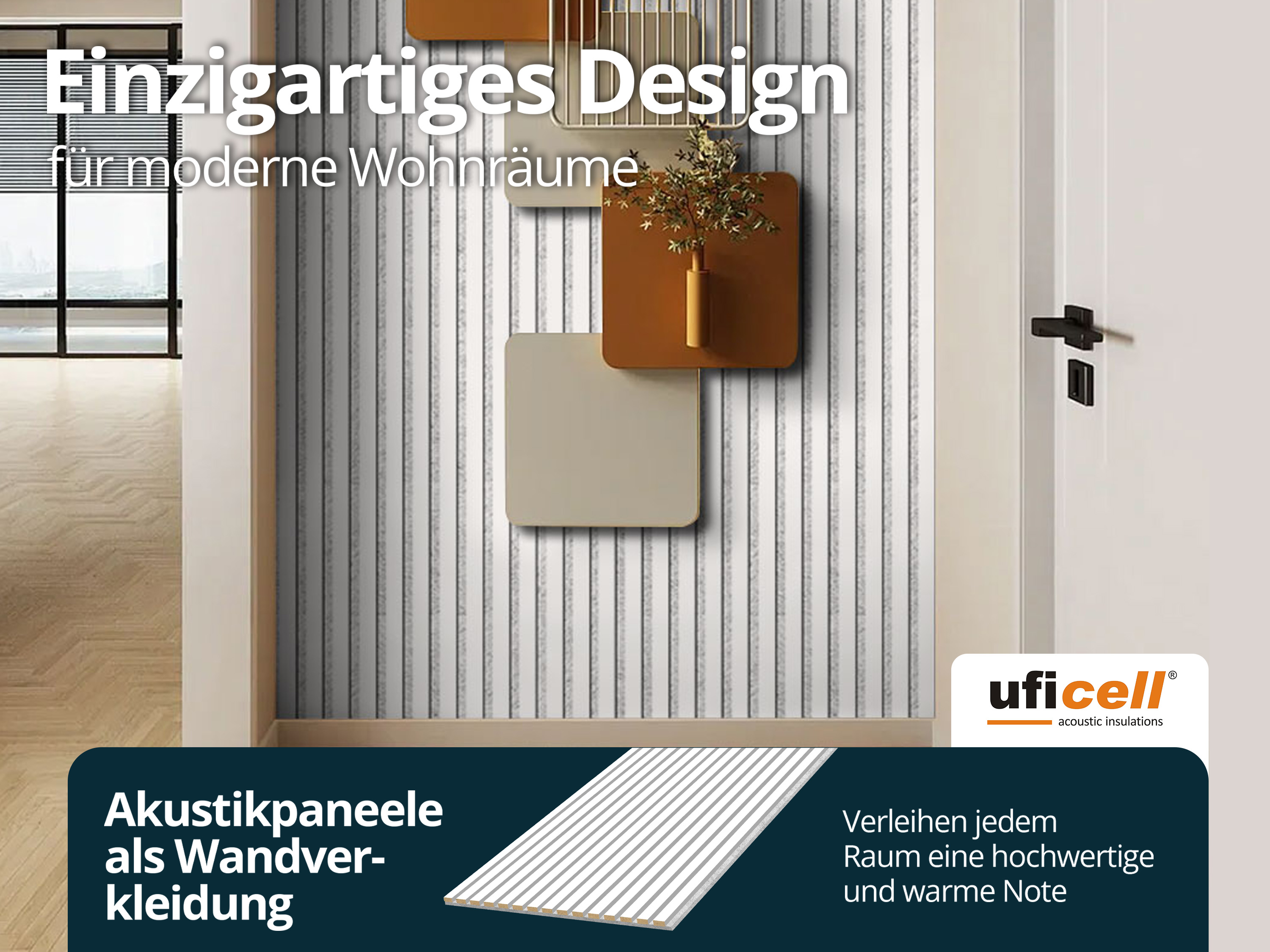 Akustikpaneele Wandpaneele Wintereiche 27 mm Filz grau marmoriert, Oberfläche: Echtholz - B Ware
