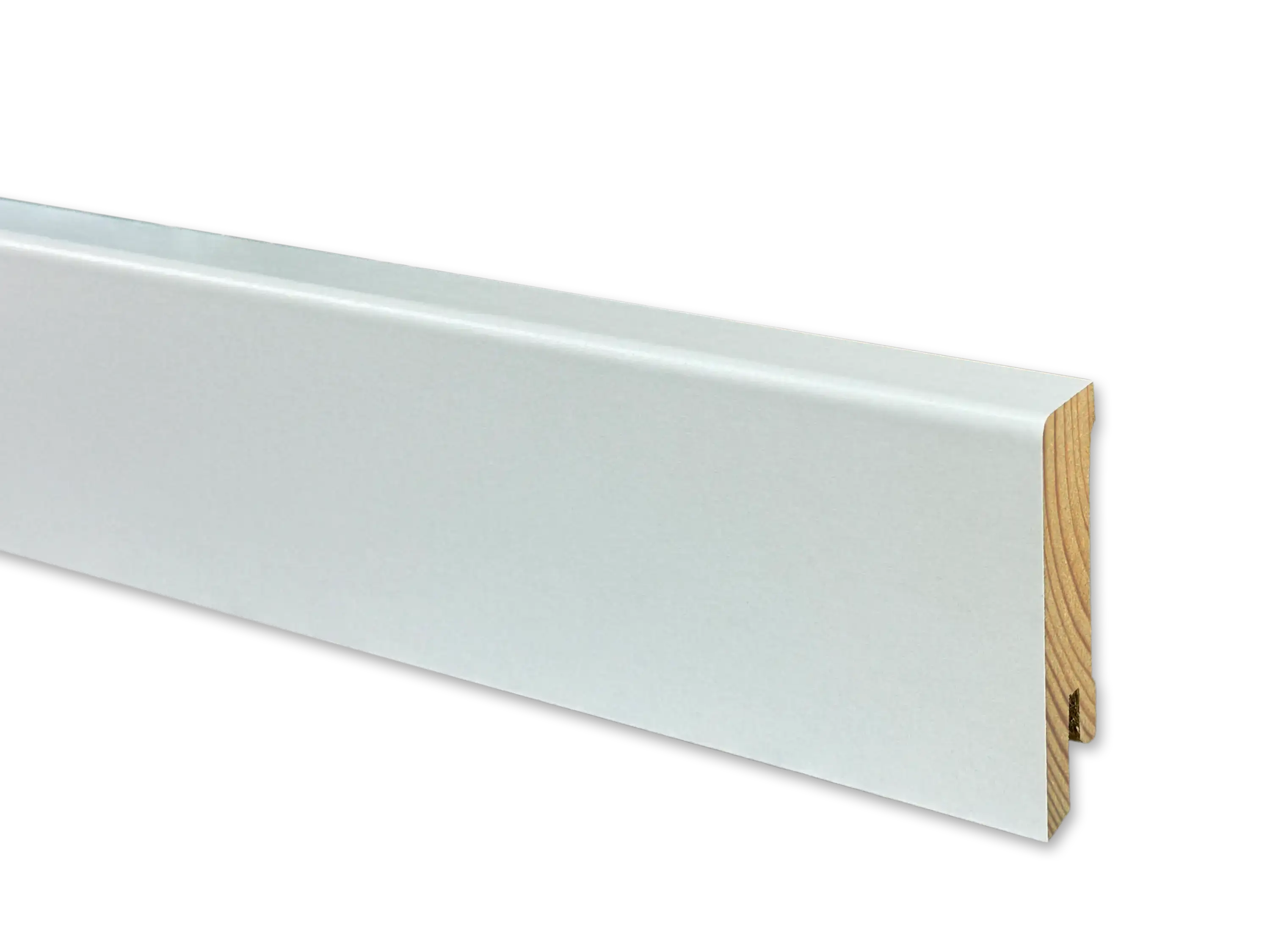 TRECOR® weisse Holz Sockelleiste 16 x 58 mm in RAL 9016 - CLIPSTAR Fräsung