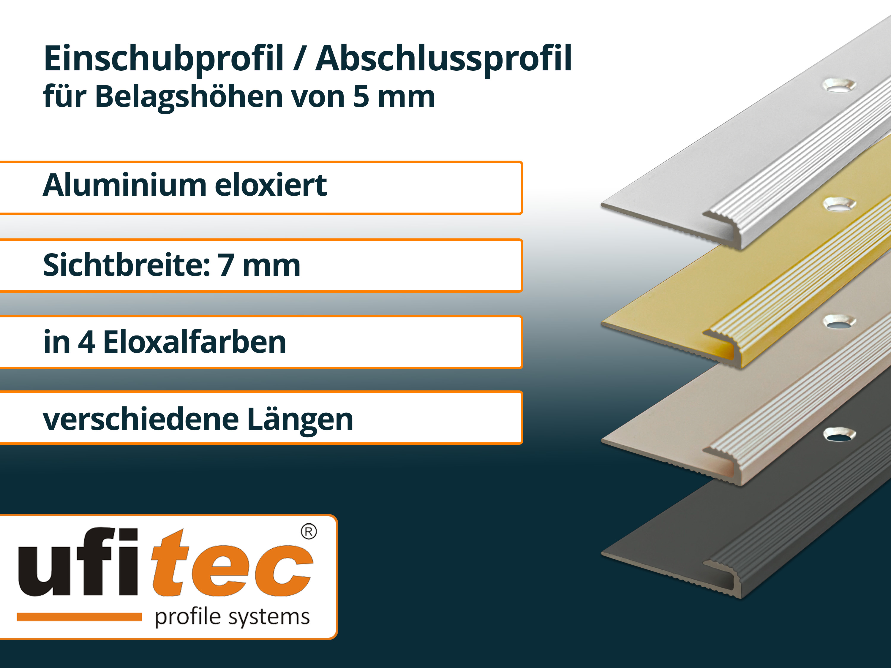 ufitec® Einschubprofile / Abschlussprofile - für Belagshöhen von 5 mm - Alu eloxiert