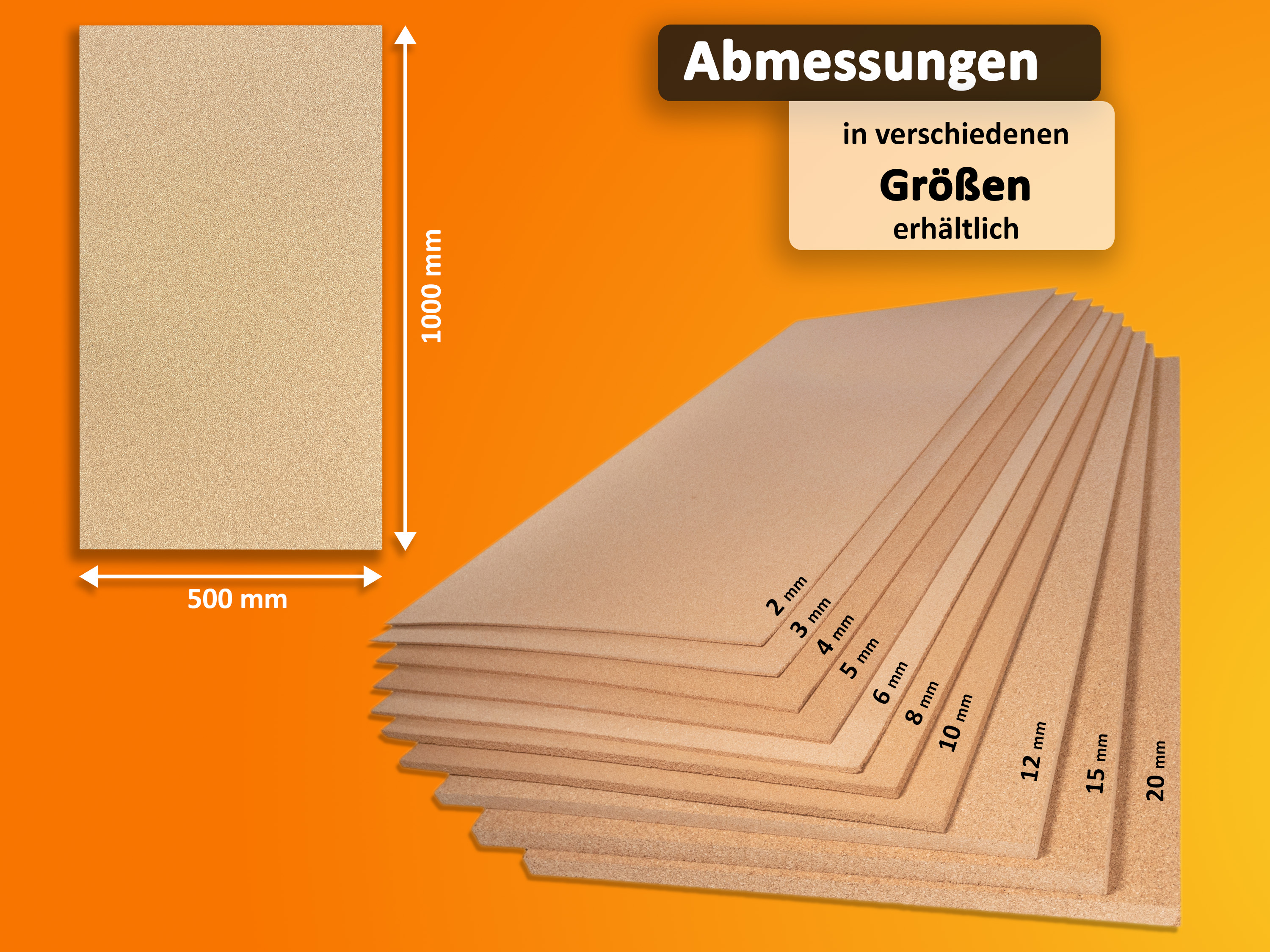 TRECOR® Pinnwand Korkplatte Wandkork (einseitig geschliffen) im XXL Format 1000 x 500 mm