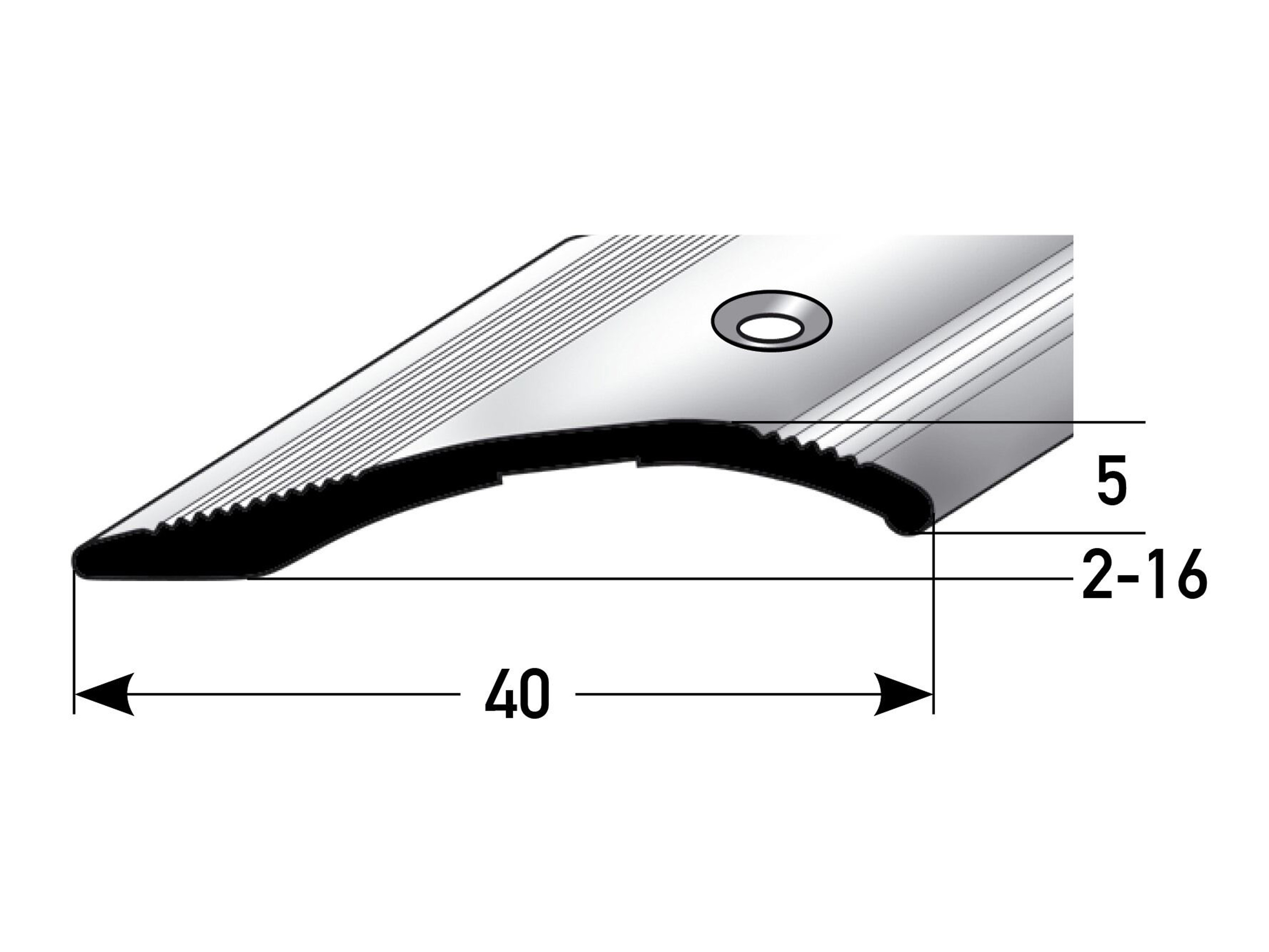 Anpassungsprofil 40 mm, Höhenausgleich 2 - 16 mm, gebohrt