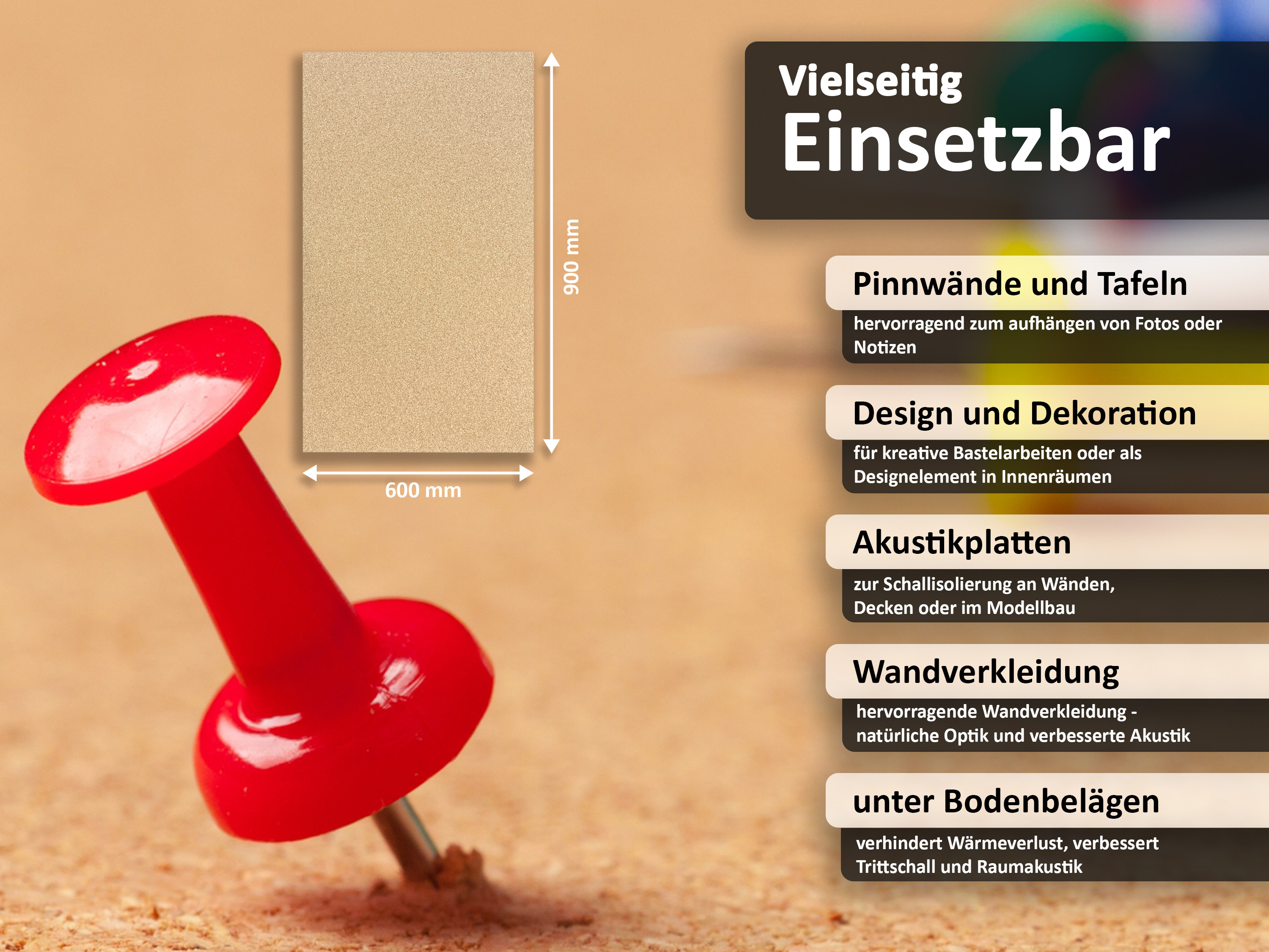 Pinnwand Korkplatten Superfein (beidseitig geschliffen) Format 900 x 600 mm