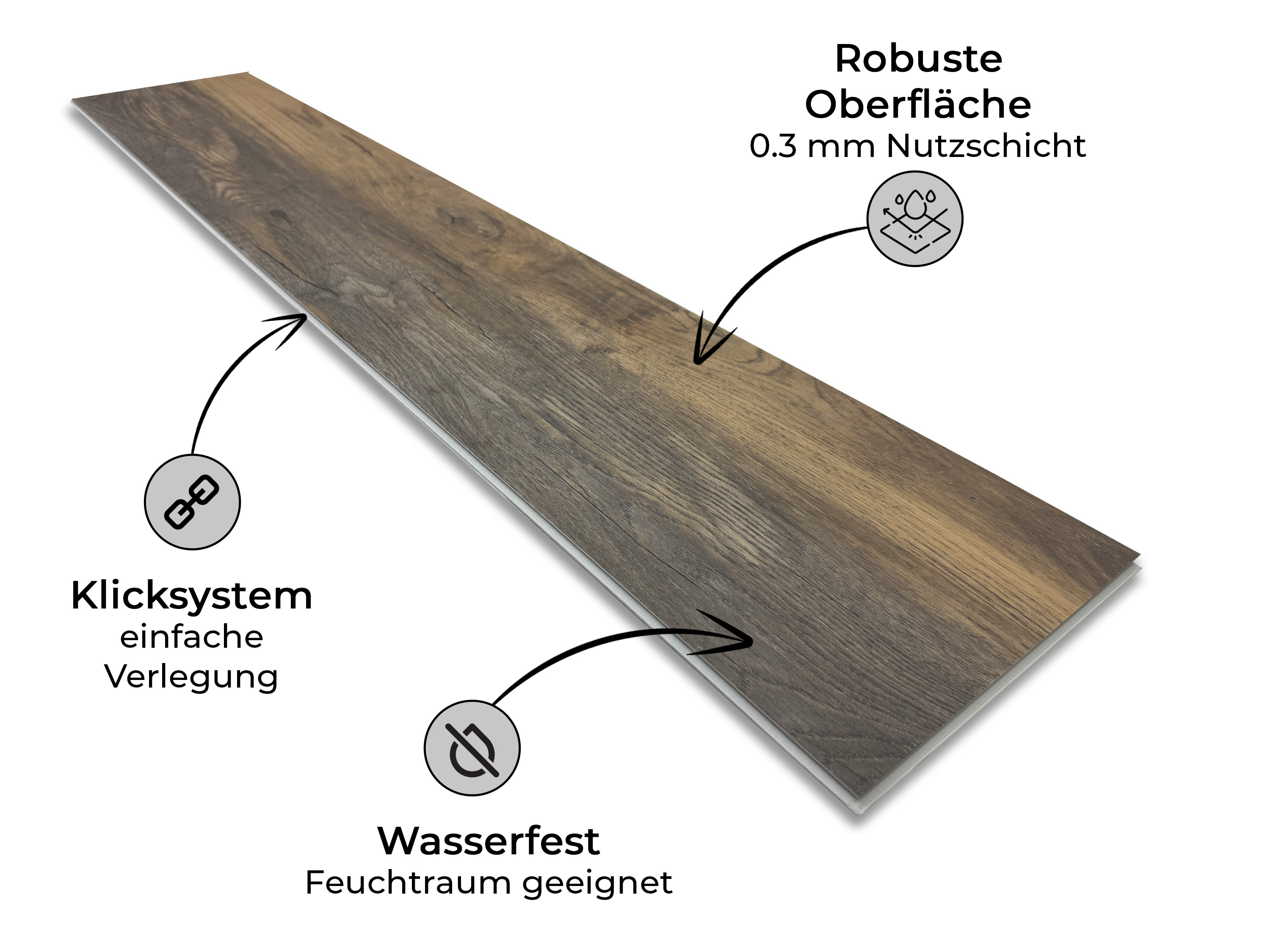 TRECOR® SPC Rigid Klick-Vinylboden Eiche Rustikal Braun Landhausdiele – wasserfest, 5 mm stark, 0,3 mm Nutzschicht