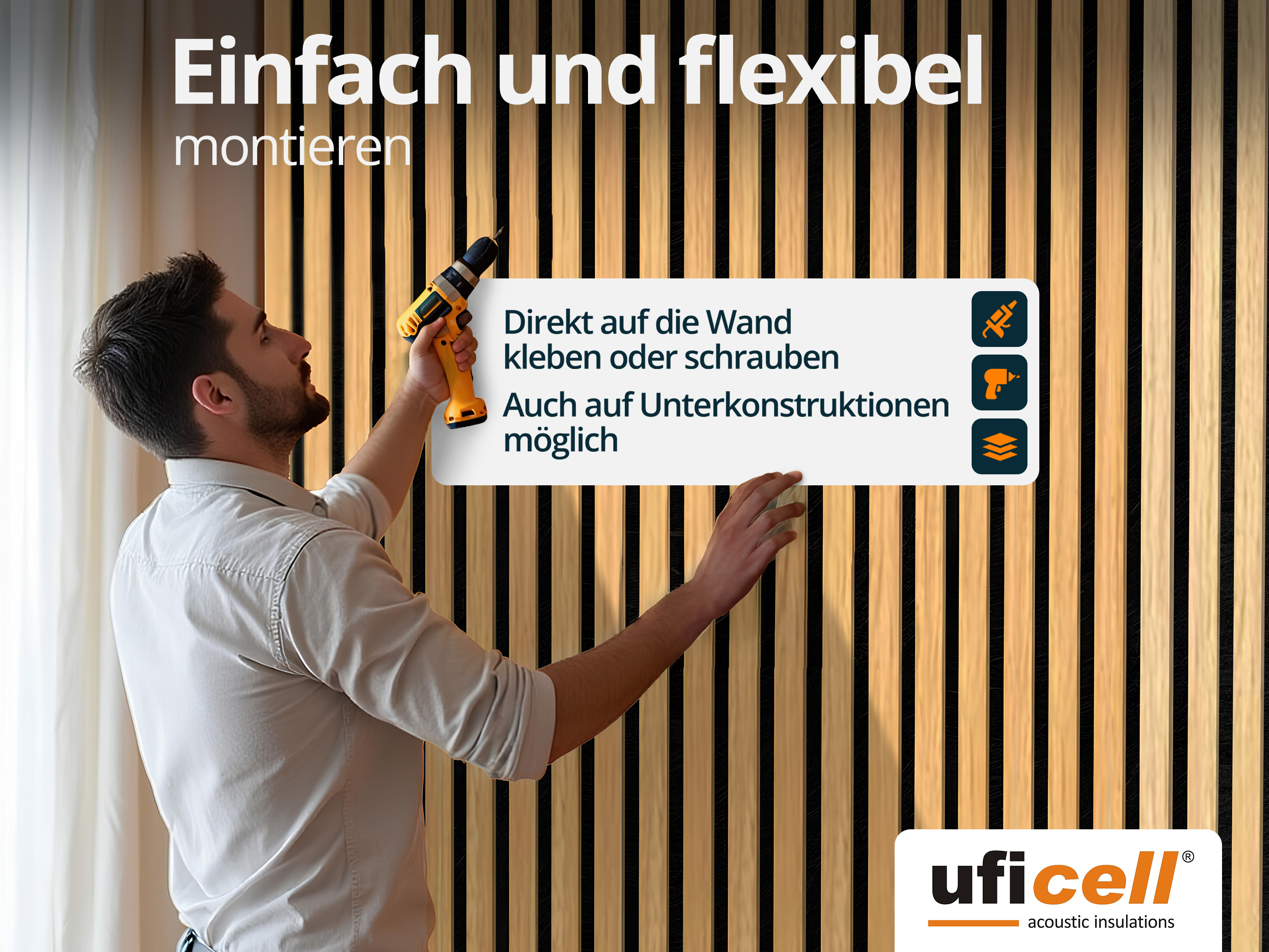 Akustikpaneele Wandpaneele Wintereiche 27 mm Filz grau marmoriert, Oberfläche: Echtholz - B Ware