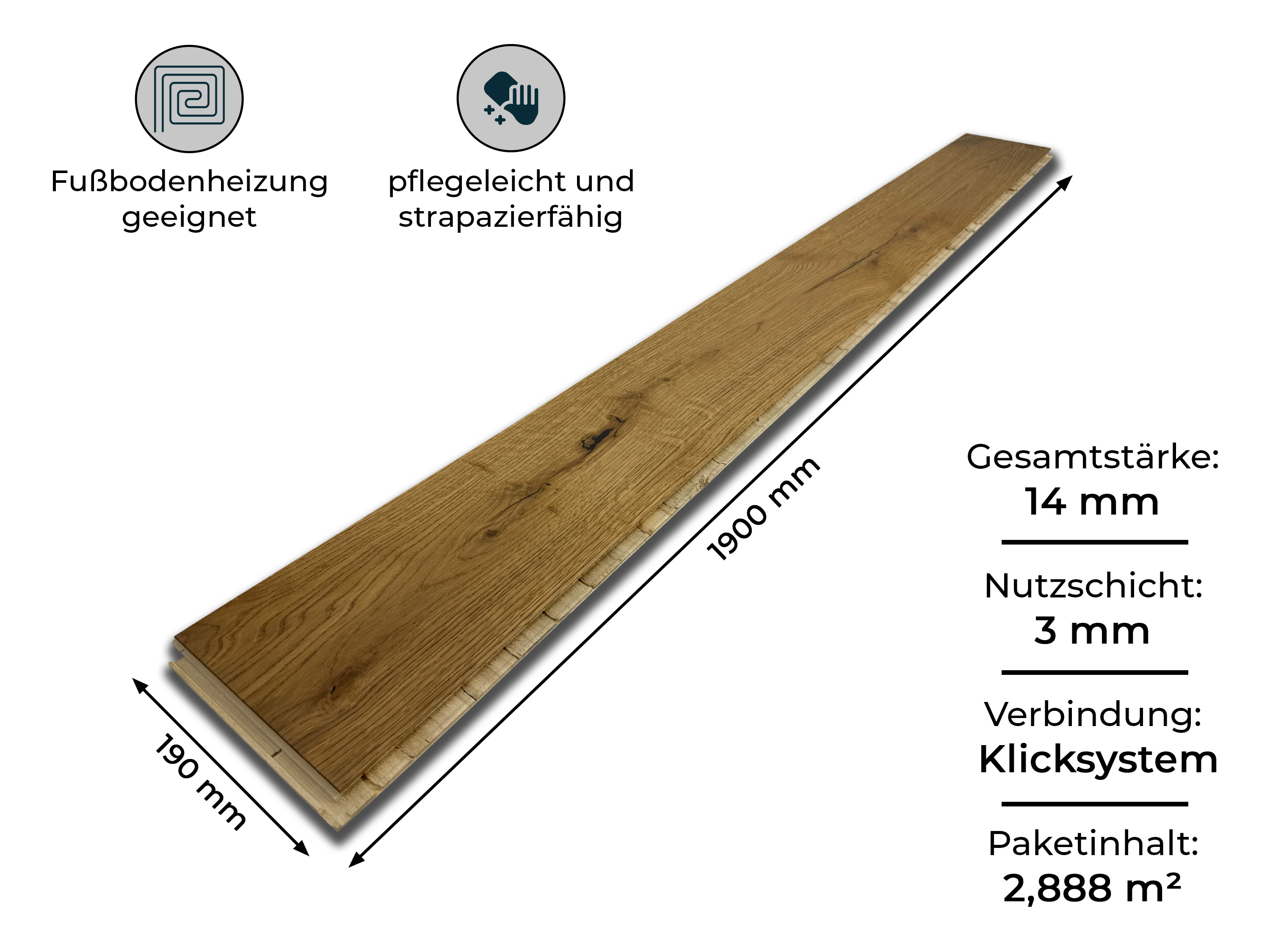 Parkettboden Eiche Rustikal angeräuchert Parkett Landausdiele 3-Schicht 190 mm Breit gebürstet, gefast & endgeölt