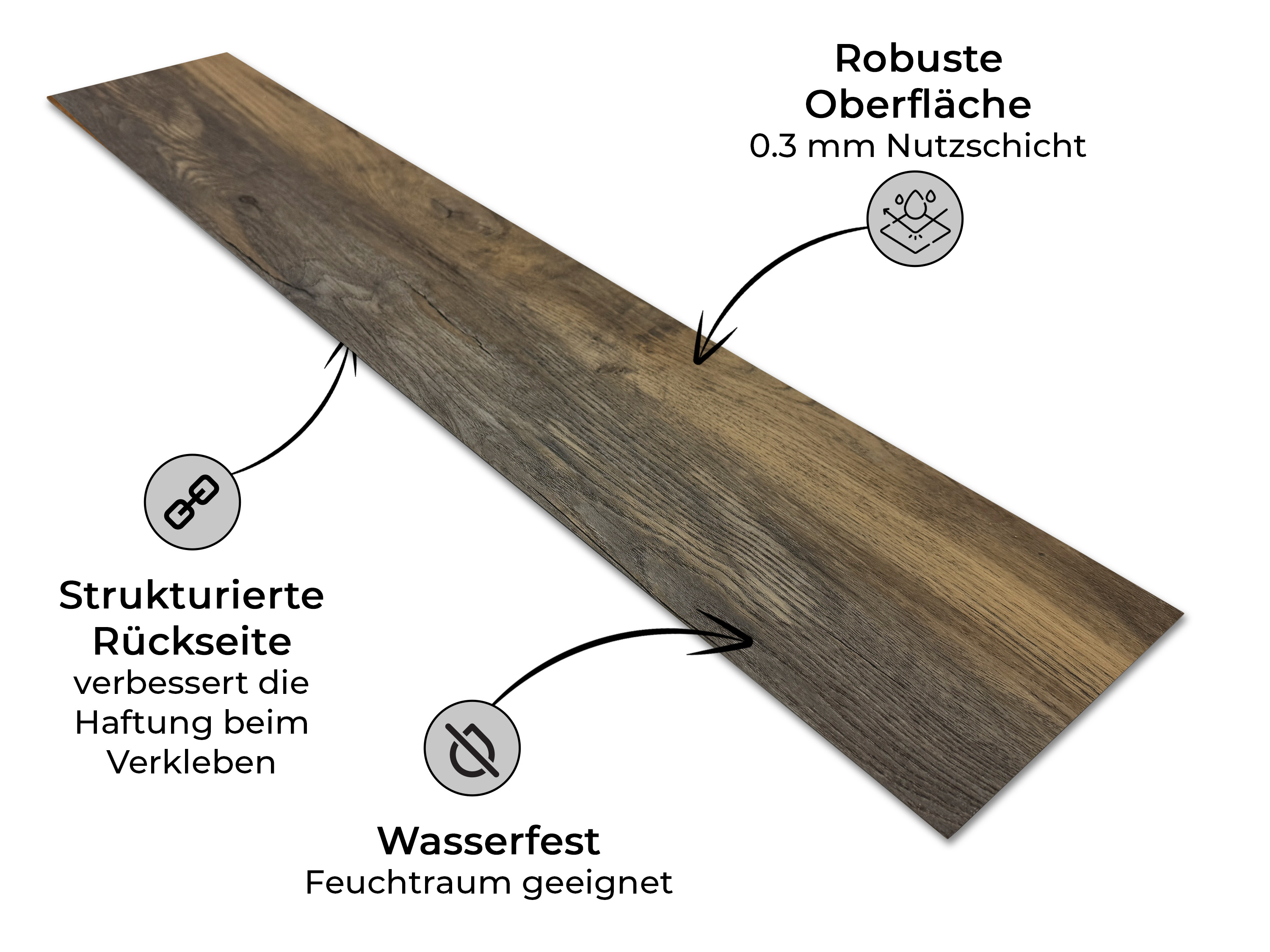 TRECOR® LVT Dryback Klebe-Vinylboden Eiche Rustikal Braun Landhausdiele – wasserfest, 2 mm stark, 0,3 mm Nutzschicht