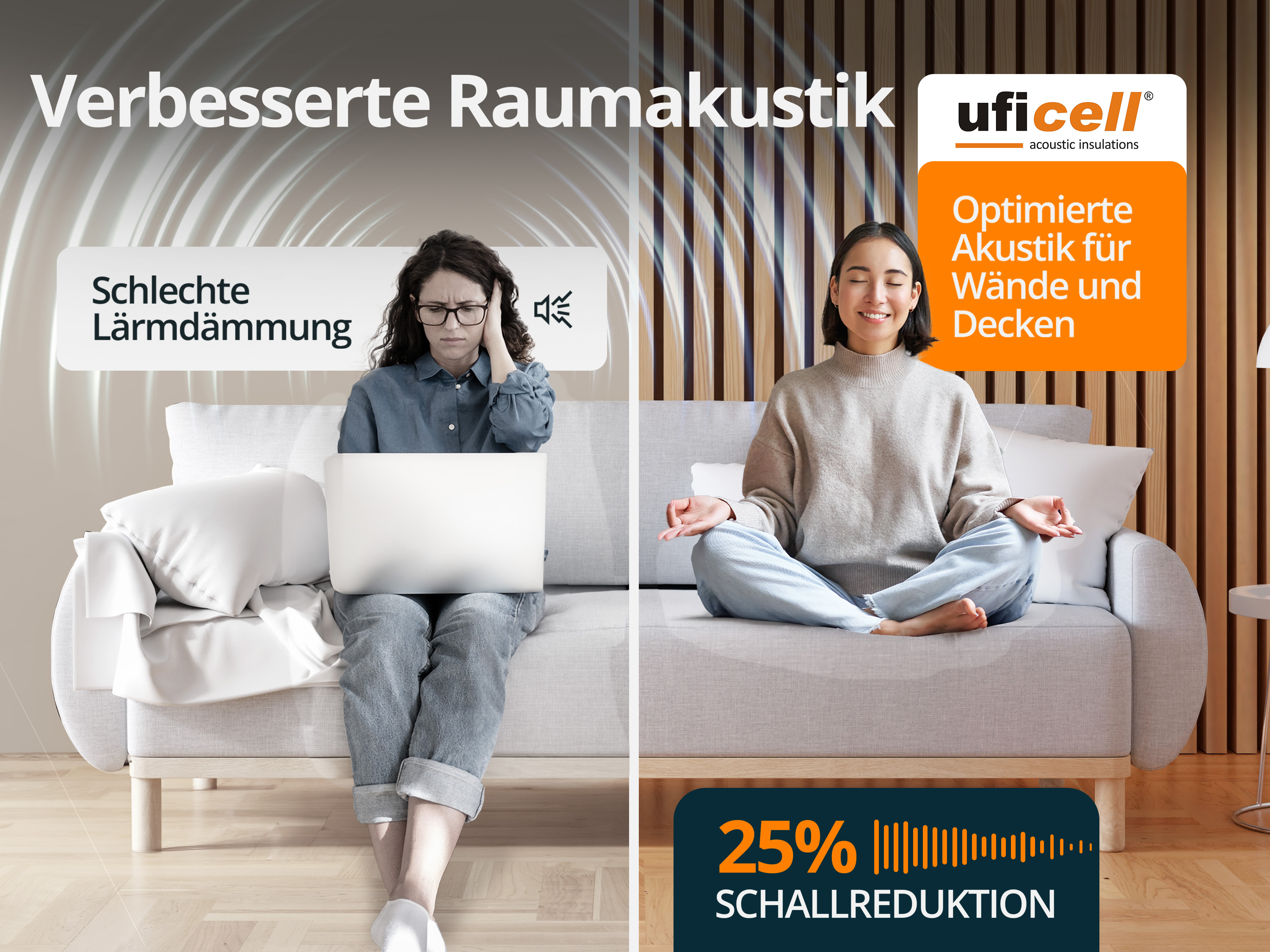 Akustikpaneele Wandpaneele Wintereiche 27 mm Filz grau marmoriert, Oberfläche: Echtholz - B Ware